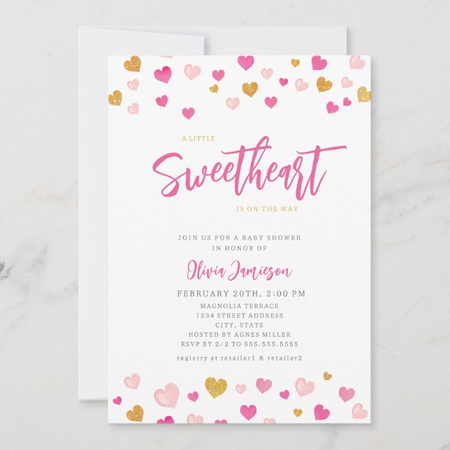 Eine kleine Sweetheart Valentine Baby Dusche Einladung (Vorderseite)