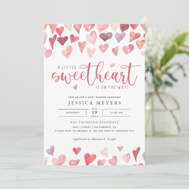 Eine kleine Sweetheart Valentines Babydusche Einladung (Stehend Vorderseite)