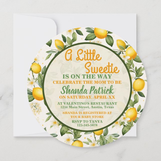 Eine kleine Sweetie Lemon Theme Baby Dusche Einladung (Vorderseite)