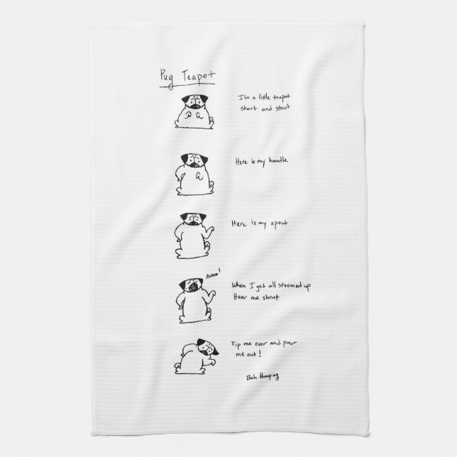 Eine kleine Teekanne des Mops Küchentuch (Vertikal)