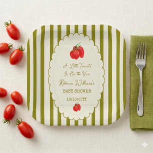 Eine kleine Tomate hängt am Weinstock - Babyparty  Pappteller