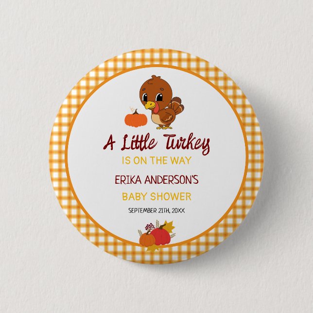 Eine kleine Türkei Baby Dusche Erntedank Button. Button (Vorderseite)