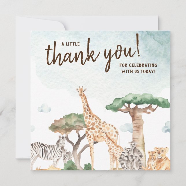 Eine kleine Wild One Safari Animals Kinderdusche Dankeskarte (Vorderseite)