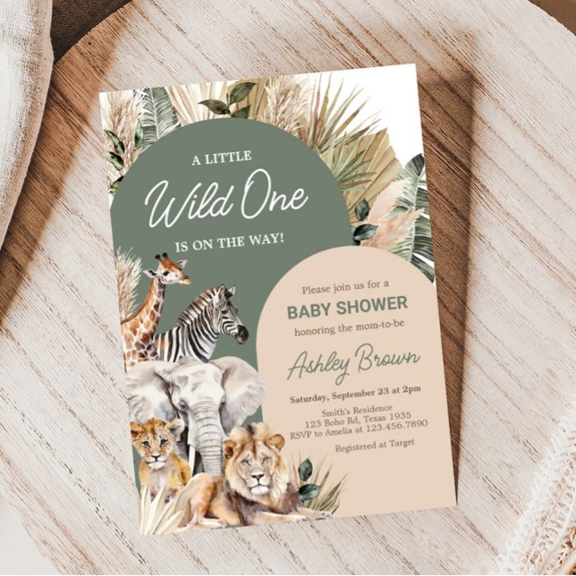 Eine kleine Wild One Safari Animals Kinderdusche Einladung (Jungle Animals Baby Shower Invitation)