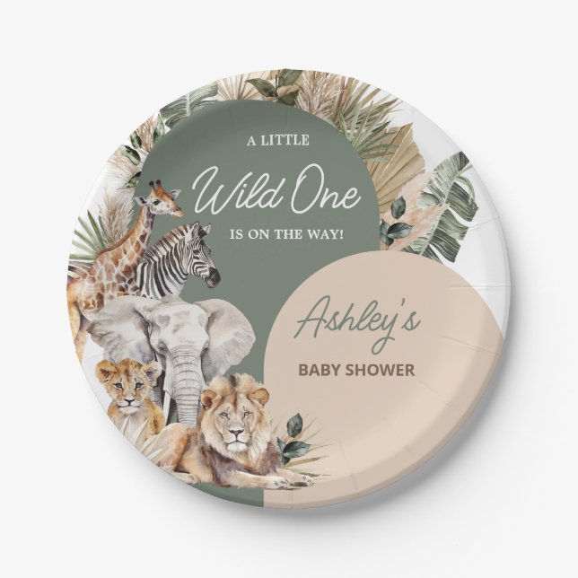 Eine kleine Wild One Safari Animals Kinderdusche Pappteller (Vorderseite)