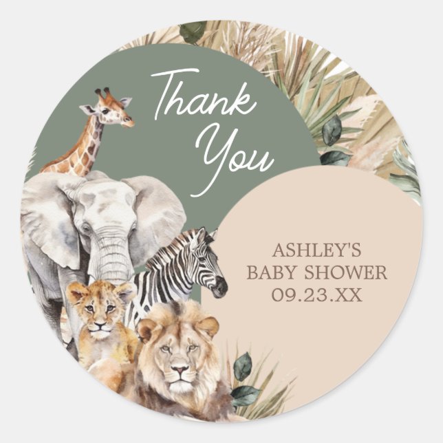 Eine kleine Wild One Safari Animals Kinderdusche Runder Aufkleber (Vorderseite)