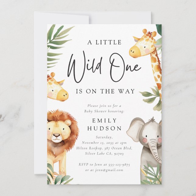 Eine kleine Wild One Safari Baby Dusche Einladung (Vorderseite)