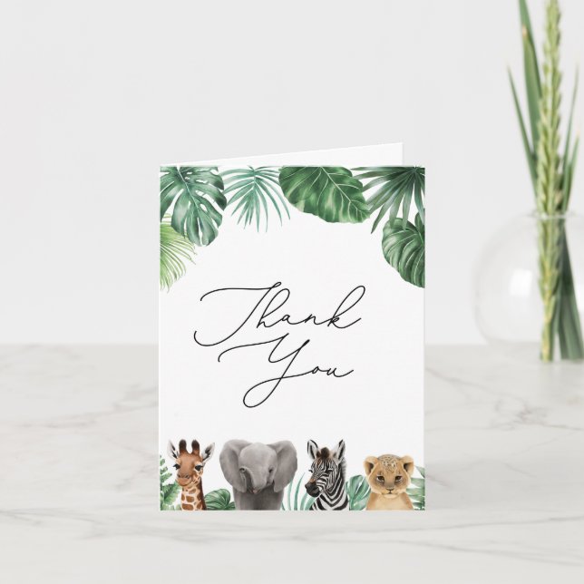 Eine kleine Wild One Safari Baby Dusche Grüne Dankeskarte (Vorderseite)