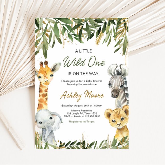 Eine kleine Wild One Safari Babydusche Einladung (Greenery Safari Baby Shower Invitation)