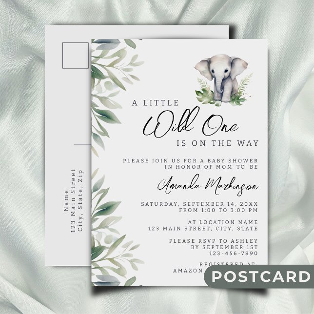 Eine kleine Wild One Safari Elephant Baby Dusche Postkarte (Von Creator hochgeladen)