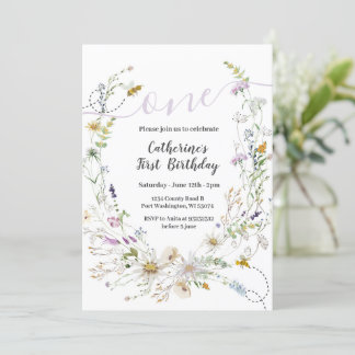 Eine kleine Wildblume 1. Geburtstag Einladung