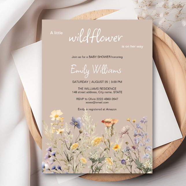Eine kleine Wildblume Baby Dusche Einladung (A little wildflower elegant rustic boho watercolor baby shower invitation, baby in bloom)