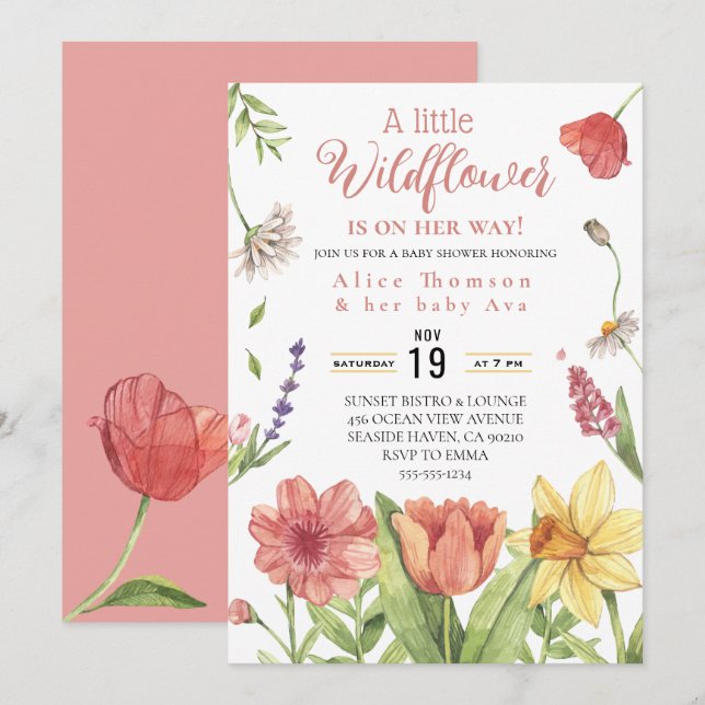 eine kleine Wildblume Baby Dusche Einladungen (Vorne/Hinten)
