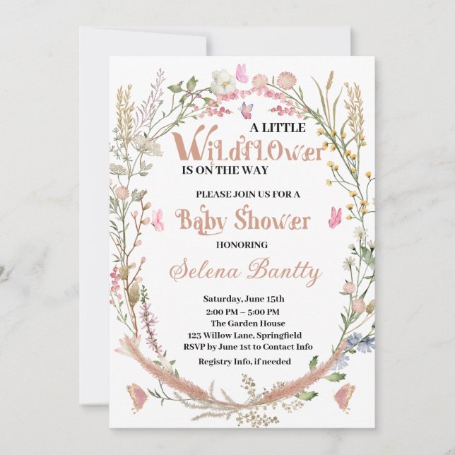 Eine kleine Wildblume Baby Girl Dusche Einladung (Vorderseite)