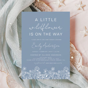 Eine kleine Wildblume Babydusche Dusty Blue Girl Einladung