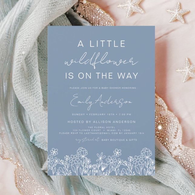 Eine kleine Wildblume Babydusche Dusty Blue Girl Einladung (Von Creator hochgeladen)