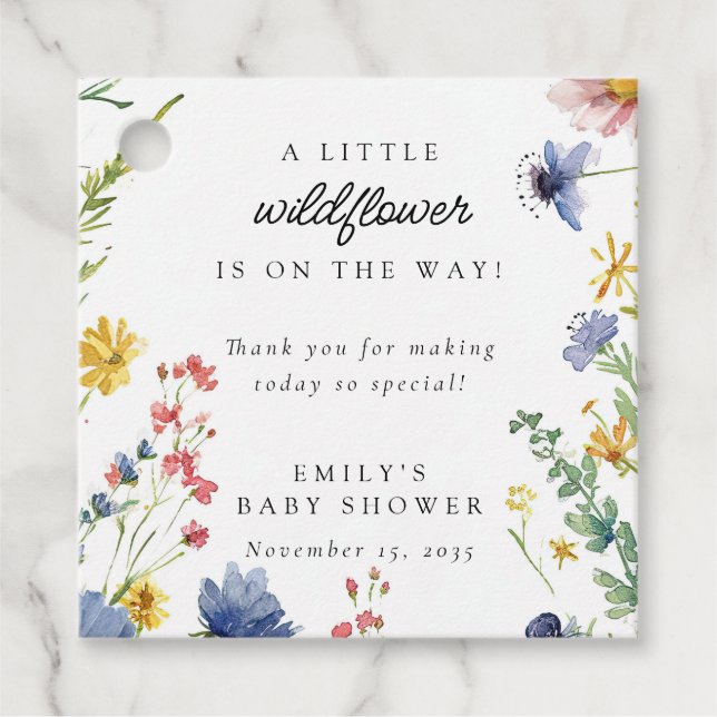 Eine kleine Wildblume Babydusche Geschenkanhänger (Vorderseite)