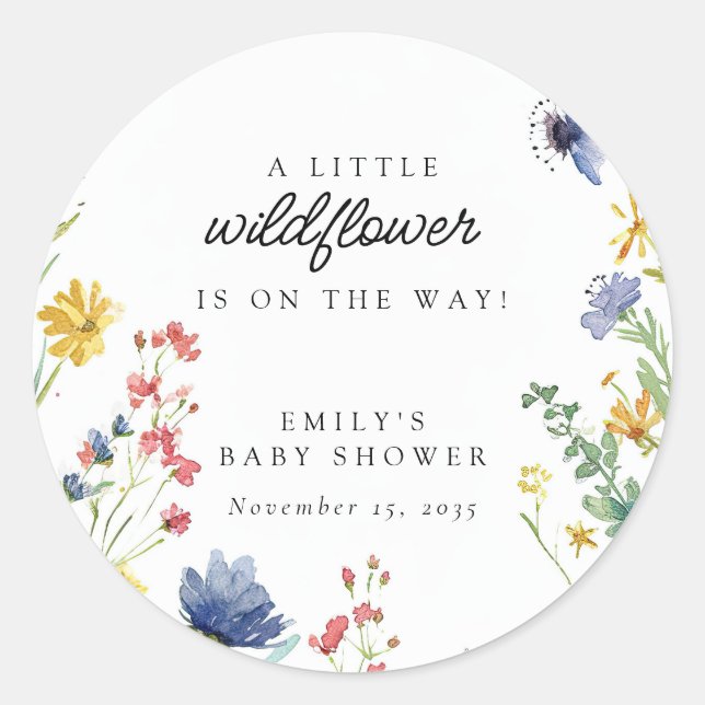 Eine kleine Wildblume Babydusche Runder Aufkleber (Vorderseite)