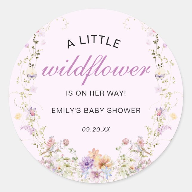 Eine kleine Wildblume Babydusche Runder Aufkleber (Vorderseite)