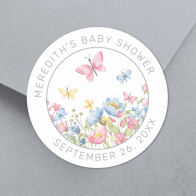 Eine kleine Wildblume Babydusche Runder Aufkleber (A Little Wildflower Baby Shower Classic Round Sticker)