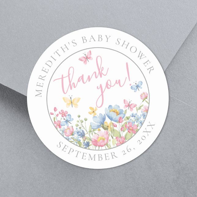 Eine kleine Wildblume Babydusche Runder Aufkleber (A Little Wildflower Baby Shower Classic Round Sticker )