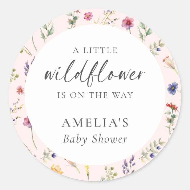 Eine kleine Wildblume Blumenpink Girl Babydusche Runder Aufkleber (Vorderseite)