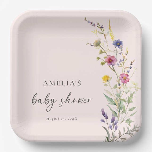 Eine kleine Wildblume Blumenrosa Babydusche Pappteller (Vorderseite)