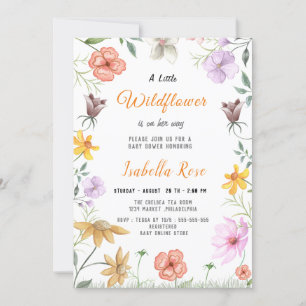 Eine kleine Wildblume Blush Pink Girl Babydusche Einladung