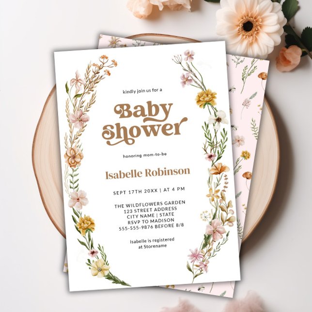 Eine kleine Wildblume Boho Chic Girl Babydusche Einladung (A Little Wildflower Boho Chic Girl Baby Shower Invitation)