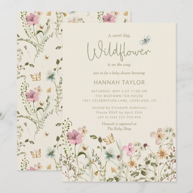 Eine kleine Wildblume Boho Girl Babydusche Einladung (Vorne/Hinten)