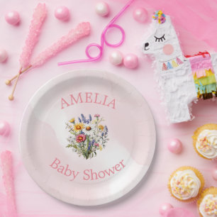 Eine kleine Wildblume Boho Natur Mädchen Baby Show Pappteller