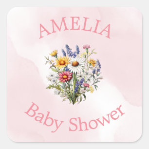 Eine kleine Wildblume Boho Nature Girl Babydusche Quadratischer Aufkleber