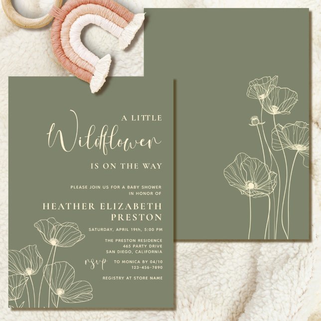 Eine kleine Wildblume Elegantsage Green Baby Dusch Einladung (Von Creator hochgeladen)