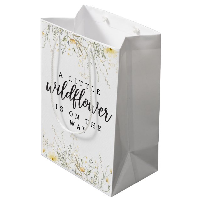 Eine kleine Wildblume gelbe Wasserfarbendusche Mittlere Geschenktüte (Rückseite Schrägansicht)