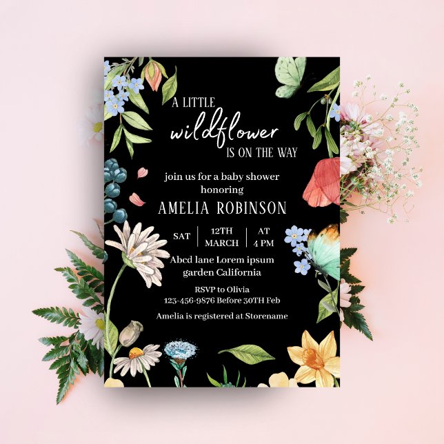 Eine kleine Wildblume Girl Baby Dusche Black Einladung (Von Creator hochgeladen)