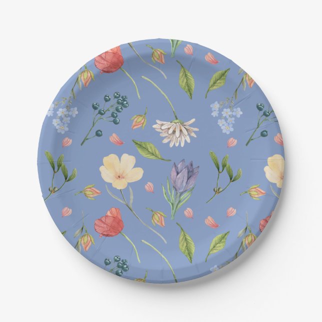 Eine kleine Wildblume Girl Baby Dusche blau Pappteller (Vorderseite)