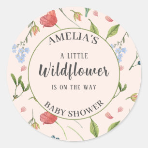 Eine kleine Wildblume Girl Baby Dusche blau Runder Aufkleber