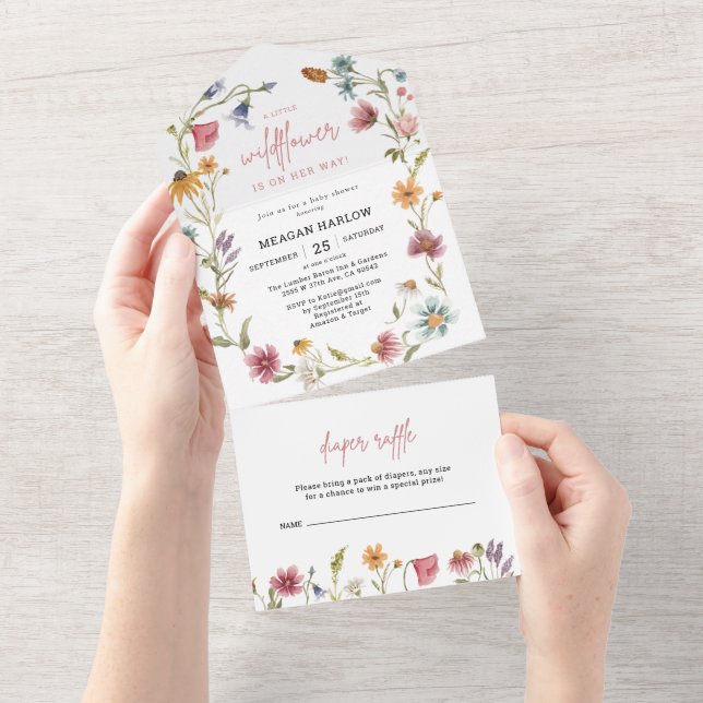 Eine kleine Wildblume Girl Babydusche All In One Einladung (Abreißen)