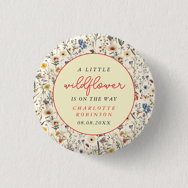 Eine kleine Wildblume Girl Babydusche Button (Vorderseite)