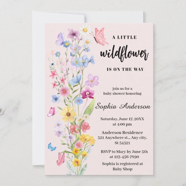 Eine kleine Wildblume Girl Babydusche Einladung (Vorderseite)