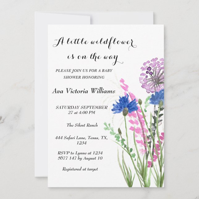 Eine kleine Wildblume Girl Babydusche mit Blumen Einladung (Vorderseite)