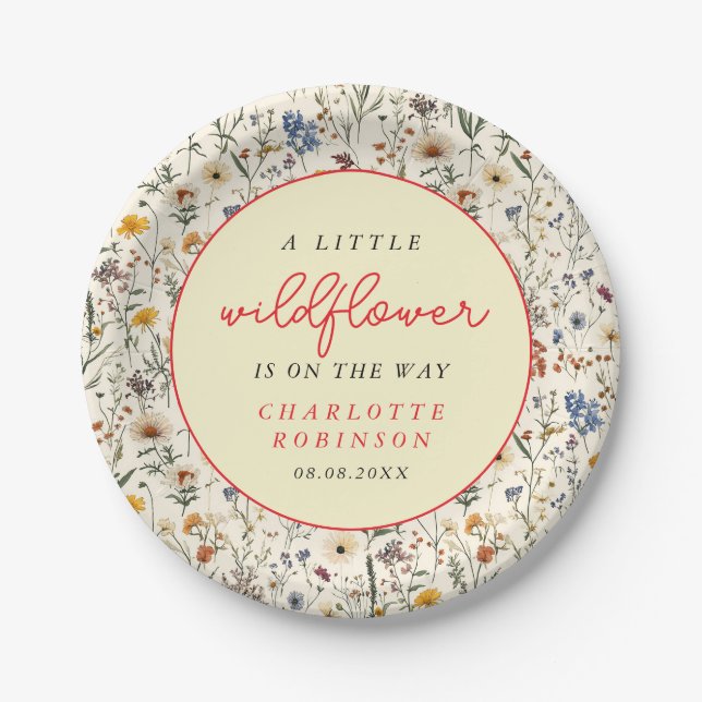 Eine kleine Wildblume Girl Babydusche Pappteller (Vorderseite)