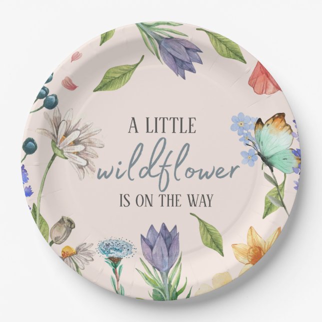 Eine kleine Wildblume Girl Babydusche pink Pappteller (Vorderseite)