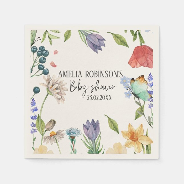 Eine kleine Wildblume Girl Babydusche weiß Serviette (Vorderseite)