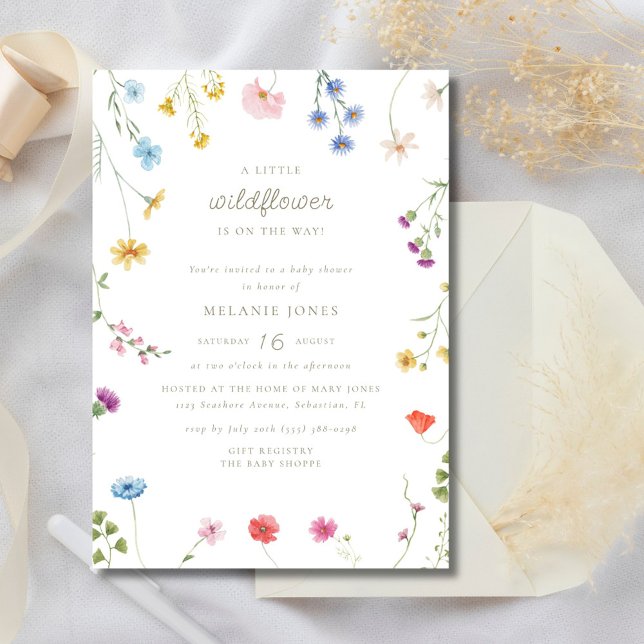 Eine kleine Wildblume Girl Boho Kinderdusche Einladung (A Little Wildflower Girl Boho Baby Shower Invitation)