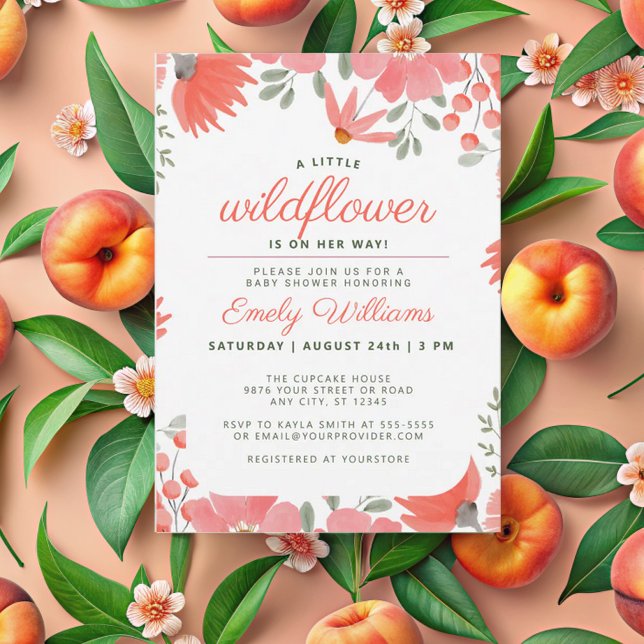 Eine kleine Wildblume Girl Peach Baby Dusche Einladung (Von Creator hochgeladen)