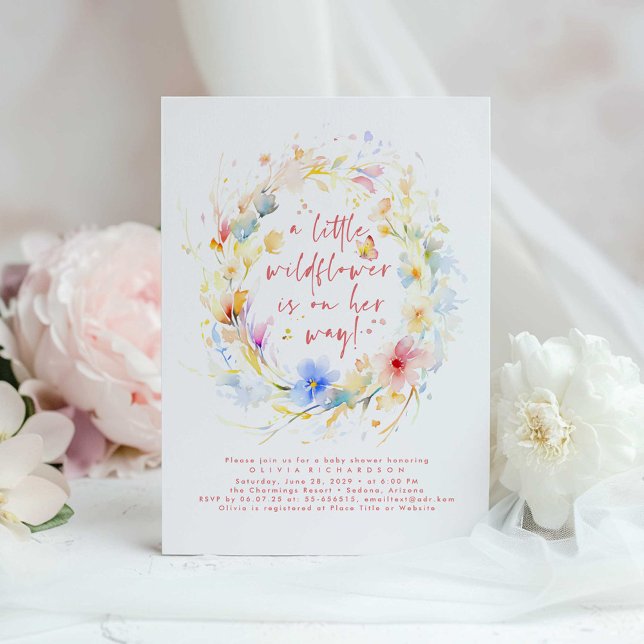 Eine kleine Wildblume ist auf dem Weg zur Babydusc Einladung (A Little Wildflower Baby Shower Invitation)