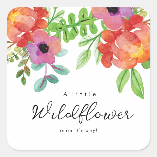Eine kleine Wildblume ist unterwegs! Quadratischer Aufkleber (Vorderseite)