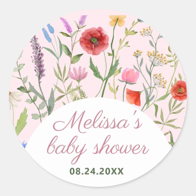 Eine kleine Wildblume Kinderdusche Einladung Runder Aufkleber (Vorderseite)