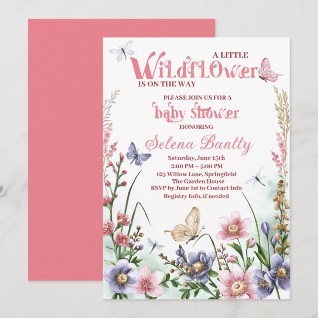 Eine kleine Wildblume Kinderdusche Wasserfarbe Einladung (Vorne/Hinten)